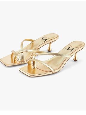 Metallic Gold Strappy Kitten Heel Sandals - Women